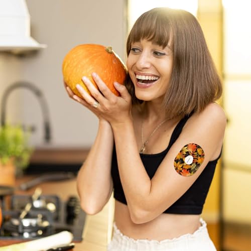 Geiserailie 32 Pcs Fall Adhesive Patches Compatible with Dexcom G7 Over Patches Waterproof and Sweatproof Sensor Cover Thanksgiving Flexible and Breathable Pre-Cut Tape Stickers