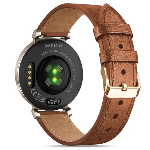 Farluya 14mm Leather Watch Band for Garmin Lily 2 Active Women Men - Brown