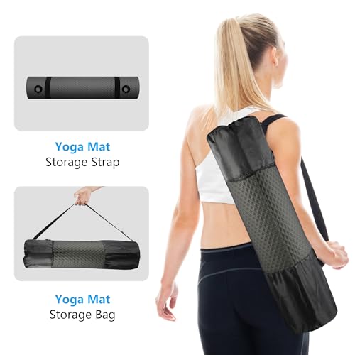 LFS Extra Wide 72.8 x 31.5 Inch Thick Yoga Mat with Strap & Bag - Black