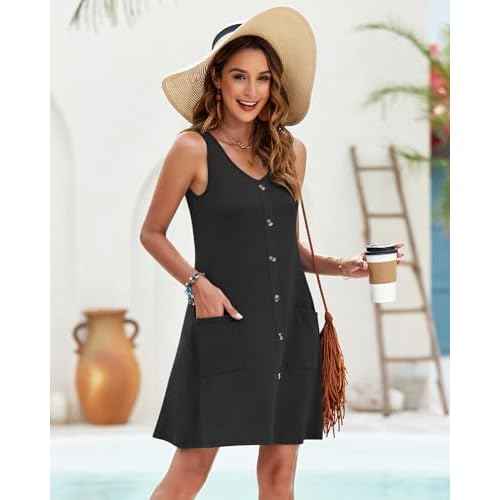 MISFAY Women Summer Dresses Bathing Suit Coverups 2025 Casual V Neck Sleeveless Beach Tank Sun Dresses Swimsuit with Pockets