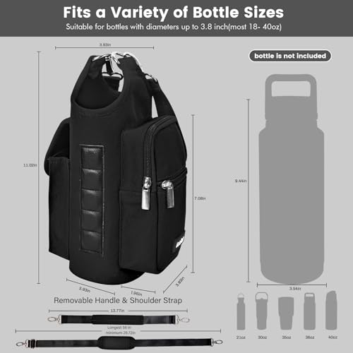 icolor Magnetic Gym Bag Water Bottle Holder with Phone Pockets & Shoulder Strap - Black