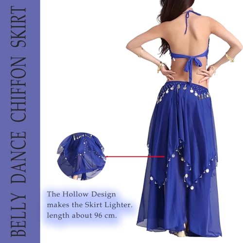 Women's Chiffon Belly Dance Skirt with Coins - Blue Variation