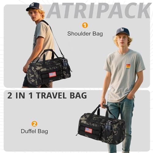 Camo Black Tactical Gym Bag 40L with Shoes Compartment - Men’s Travel Duffle