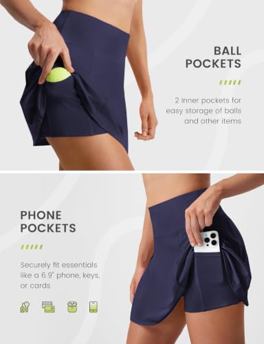 Women's Tennis Skirt 14-Inch High Waisted Golf Athletic Skorts with Shorts Pockets