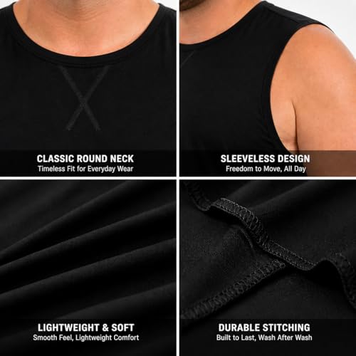 Men's Big and Tall Tank Top 4X-Large Sleeveless Muscle Shirt - Black