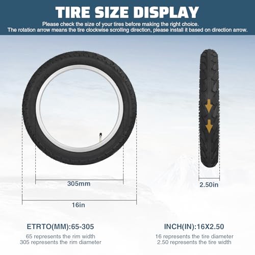 Black 2 Pack Fat Tire 16 x 2.5 Inch All-Terrain Snow Bike Tires with Inner Tubes