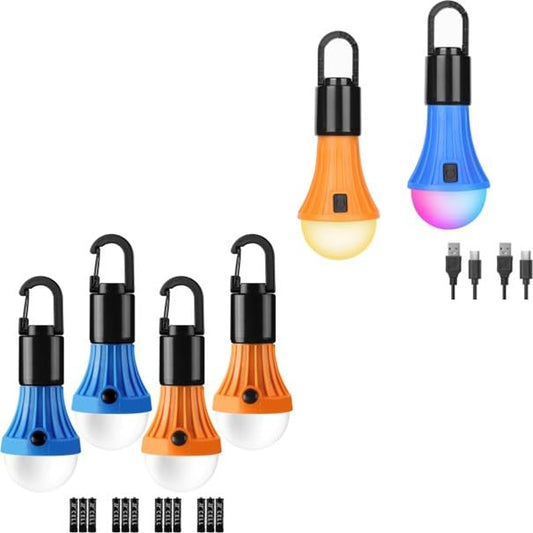 Lepro Bundle – 2 Items: LED Battery Powered Camping Lantern, Batteries Included, 4 Packs & LED Rechargeable Camping Lantern, USB Cable Included, 2 Packs
