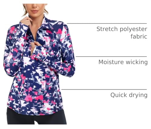 Pink Medium Womens V Neck Golf Polo Shirt Moisture Wicking Workout Top - A-geometry