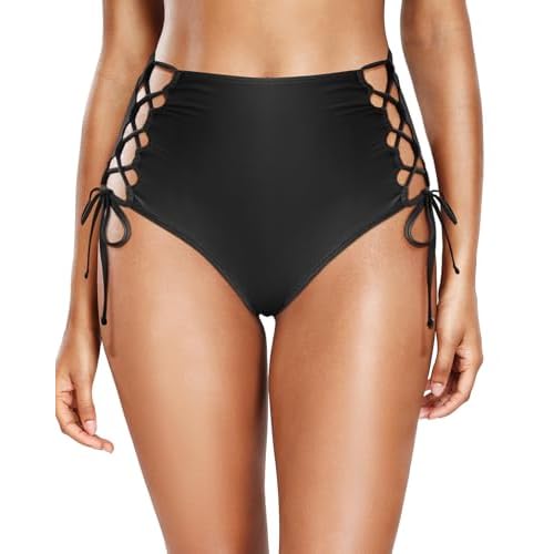 Holipick Women High Waisted Bikini Bottoms Tummy Control Swimsuit Bottoms Tie Side Bathing Suit Swim Bottom