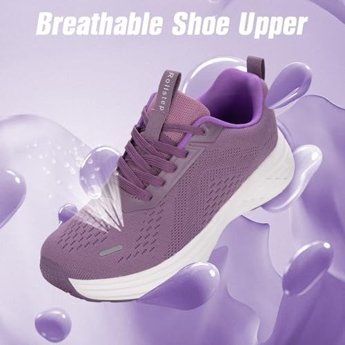 Wide Toe Box Women's Athletic Sneakers - Purple, 8-8.5 Wide Arch Support Non-Slip Walking Shoes for Diabetic Plantar Fasciitis