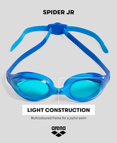 Youth Unisex Spider Swim Goggles - Fogless, Recycled Silicone, Easy Adjust Strap - Blue/Gray/Blue, Anti-Fog Mirror Variation
