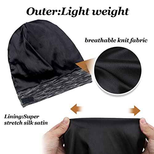 Satin Lined Curly Hair Sleep Cap, Adjustable Slouchy Sleep Hat, Frizzy Hair Locs Cap, Hair Protect Beanie