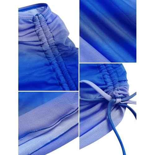 ZAFUL Women's Beach Cover Up Skirt Mesh Sheer Ruched Drawstring Short Swim Skirt Cover Ups for Swimwear