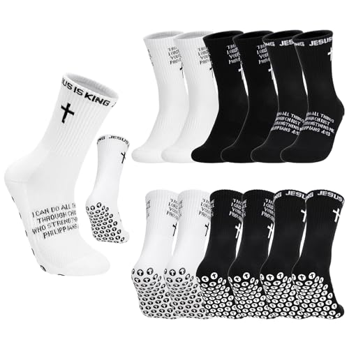Christian Anti Slip Bible Verse Cross Print Socks - Black & White 4:13 / 6 - 4 Pairs
