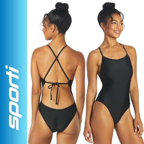 Sporti Women's Athletic Tie Back One-Piece Swimsuit - Black 34 Variation