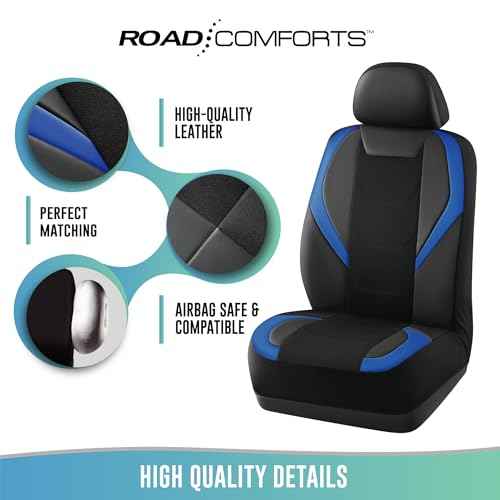 Road Comforts Car Seat Cover, Leather Mesh Front Seat Cover, Universal Fit for Most Cars, SUVs, Trucks, and Vans, Airbag Compatible - Blue