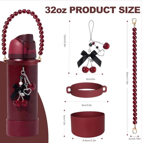 4pcs Water Bottle Accessories Set for Owala FreeSip 32oz - Black Cherry