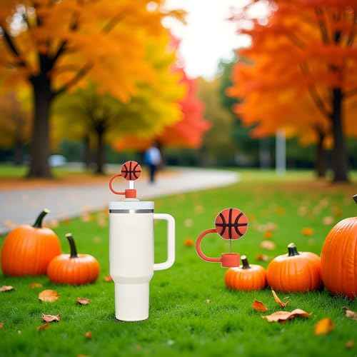 Basketball Straw Cover for Stanley 40&30 Oz Cup, 10mm Silicone Straw Covers Cap for Stanley Cup Accessories, Cute Topper for Tumblers, Cap Stopper for Reusable Tip Lids (Sports)