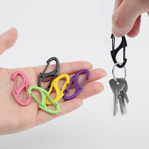 Black Double Sided Mini Carabiner Clips - 20 Pack Lightweight Aluminum Keychain Hooks