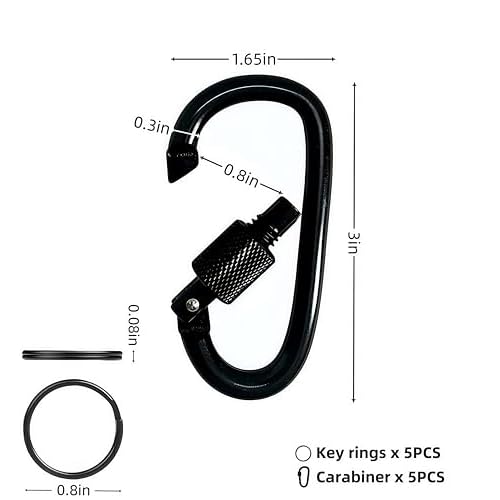 5 Pack D-Ring Carabiner Keychains with Key Rings ? Perfect for Camping, Fishing, Hiking, and Outdoor Adventures