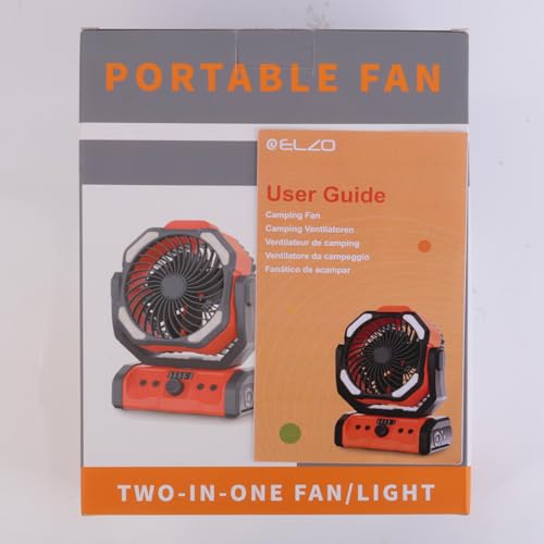 ELZO 20000mAh Camping Fan with LED Light, Portable Rechargeable Desk Tent USB Fan with Remote & Hook, 270°Head Rotation, Stepless Speed, with Sleep Mode for Home Outdoor Office Travel Fishing