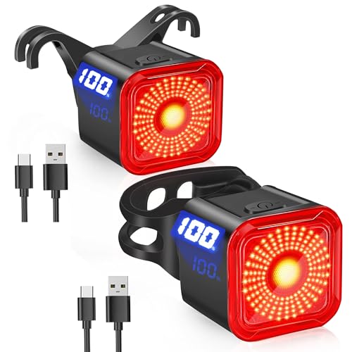 DARKBEAM Bike Tail Light with LED Display Screen, USB-C Rechargeable 6 Light Modes, IP55 Waterproof Bicycle Taillight for Night Riding, Super Bright Rear Bike Light for Road Mountain, 2 Pack