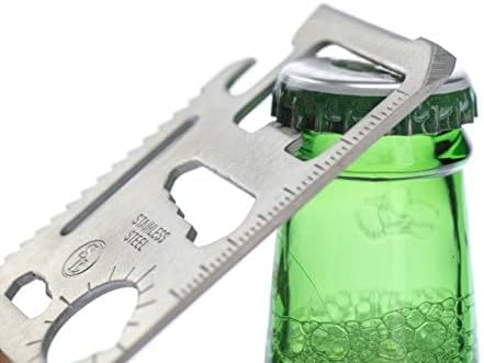 SE 11-Function Stainless Steel Survival Pocket Tool - Compact, Credit Card-Sized Multi-Tool with Leatherette Case - Ideal for Camping, Hiking, and Outdoor Activities- MT908-1