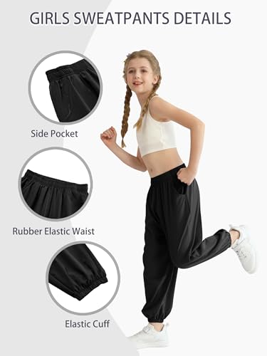 Girls Lightweight Baggy Joggers Pants - 5-6 Years Black Variation