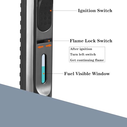 Yeuligo Long Torch Lighter with Visible Window & Adjustable Flame - Dark Gray, 7.6in Refillable Gas Lighter for Kitchen Fireplace Camping Grill BBQ