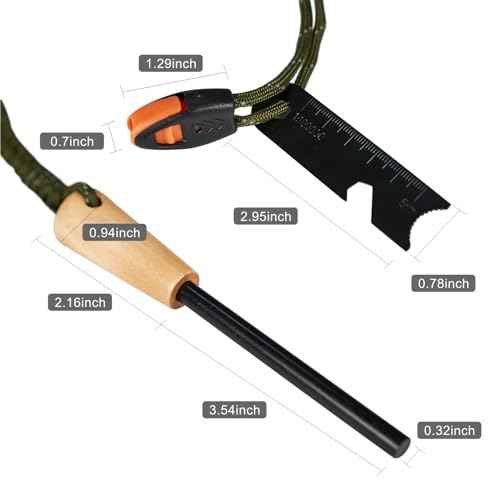 Fire Starter Survival Tool, 5/16" Ferro Rod with Paracord Lanyard, Multi-Tool Striker and Wooden Handle, Flint and Steel Fire Starter Kit for Your Hiking, Backpacking and Camping Essentials