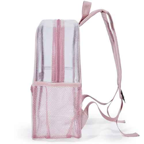 Mini Clear Backpack 12"x6"x12" Stadium Approved See Through Bag Waterproof PVC Small Transparent Backpacks for Festival Sport Event Concerts, Rose Gold