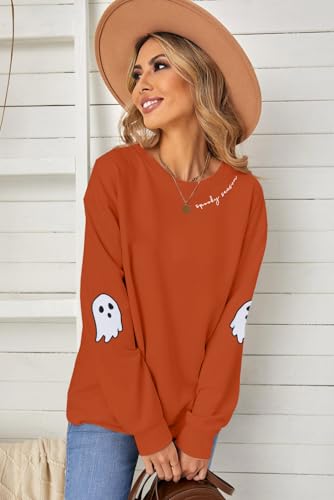 HEBBE Halloween Ghost Sweatshirt Women Spooky Season Pullover X-Large Orange
