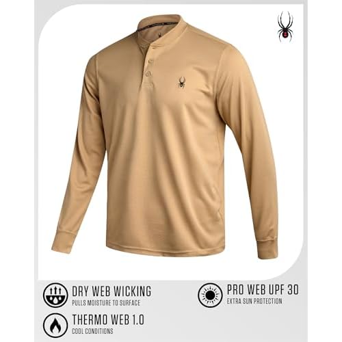 Spyder Mens Henley Shirt - Lightweight Quick Dry Moisture Wicking Long Sleeve Athletic Performance Shirts for Men