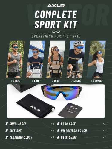 Polarized Sport Outdoor Sunglasses UV400 Protection Black Frame Blue Lens