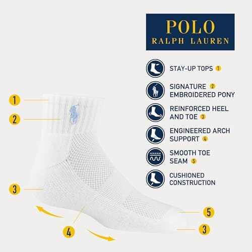 POLO RALPH LAUREN Girls' Athletic Performance Soft Cushioned Comfort Ankle Socks (6-Pack)