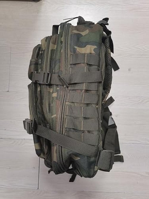 Hannibal Tactical 45L MOLLE Assault Backpack, Tactical Backpack Military Army Camping Rucksack with Bottle Holder, 3-Day Pack Trip w/USA Flag Patch, D-Rings, US Woodland