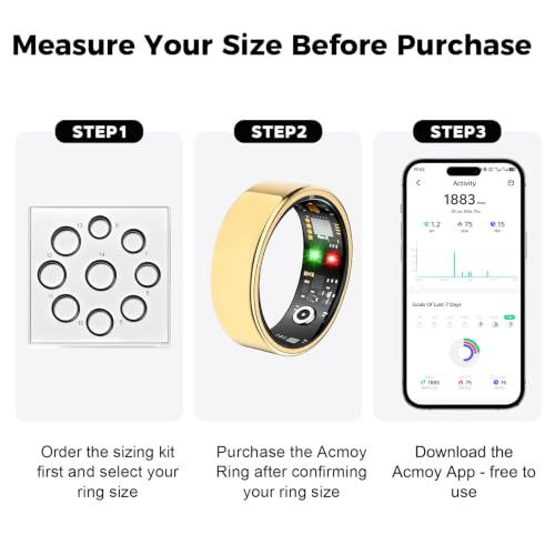 Acmoy Women's Rose Gold Smart Ring Health & Fitness Tracker Size 8