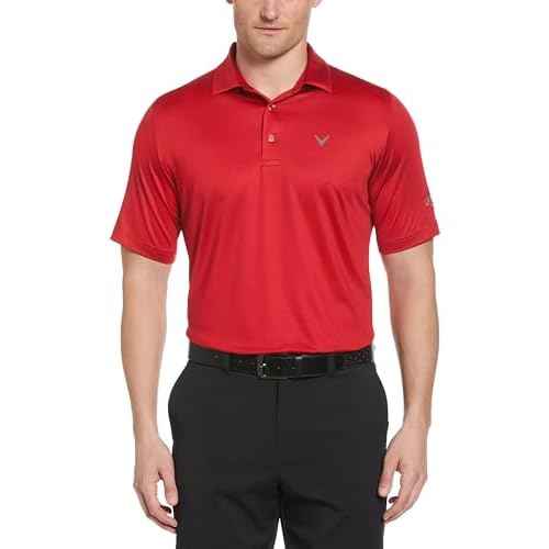 Callaway Men's Swing Tech Mini Print Short Sleeve Golf Polo Shirt, Moisture-Wicking, Ventilated Fabric, Sun Protection