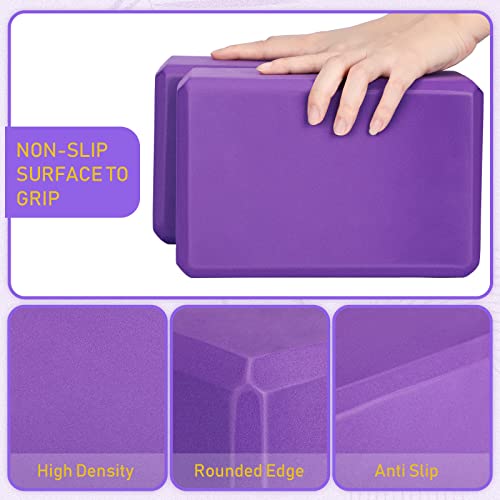 Purple EVA Yoga Blocks Set of 6 Non Slip Pilates Bricks - Supportive & Durable