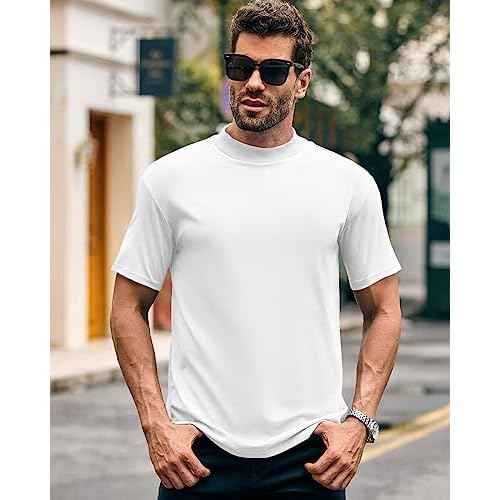 Wihion Men Turtleneck Mock Neck T Shirts Short Sleeve Ribbed High Neck T-Shirt Tee