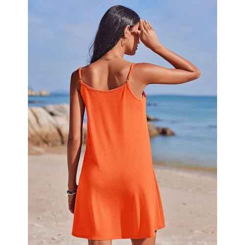AI'MAGE Women's Bathing Suit Cover Up Spaghetti Straps Swim Dresses Beach Cover Ups Pleated Neck Swimsuit Coverups S-XXL