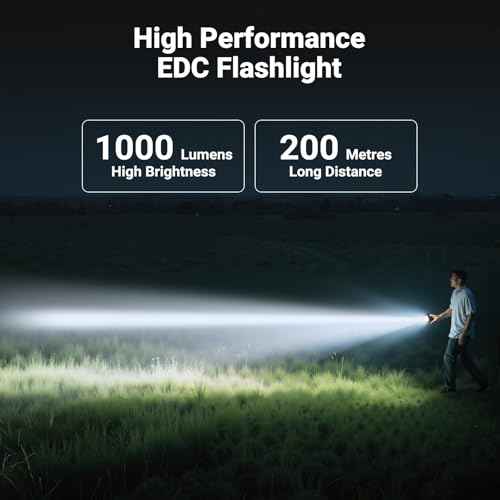 Mini Flashlight with Magnet, 1000 Lumens EDC Flashlight 8 Modes Rechargeable UV Flashlights Last for 80 Hours, IPX6 Waterproof High Brightness for Outdoor Adventure Camping Hiking, Black