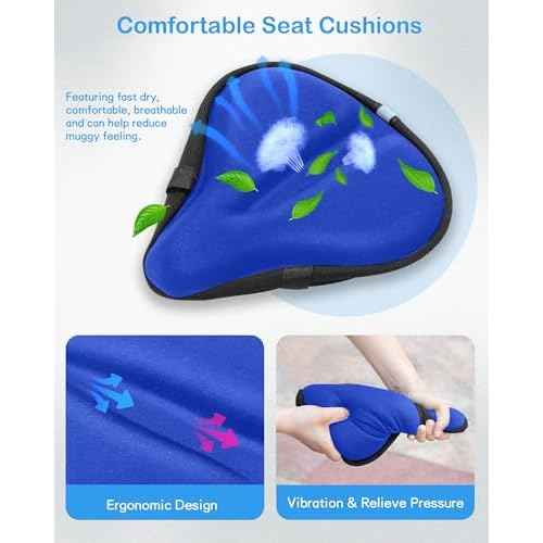Gel Bike Seat Cover, Bicycle Seat Covers, Adjustable Bike Seats Cushion for Women Men Comfort Compatible, Suitable for Outdoor and Indoor (11x10 inch)