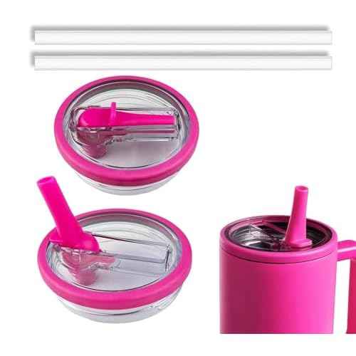 2 Pack 40 oz Tumbler Flip Straw Lid Replacement Compatible for Stanley Quencher, Leak-Proof Splash Resistant Tumbler Lids,Reusable Tumbler Cover for Stanley Cup (Rose Red)
