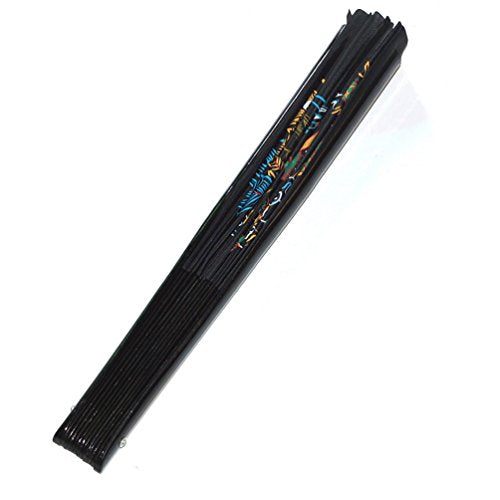Chinese Kung Fu Tai Chi Fan with Dragon & Phoenix Design - Black Background, Folding Bamboo & Satin Performance Fan (Variation of Dragon And Phoenix Black Background)