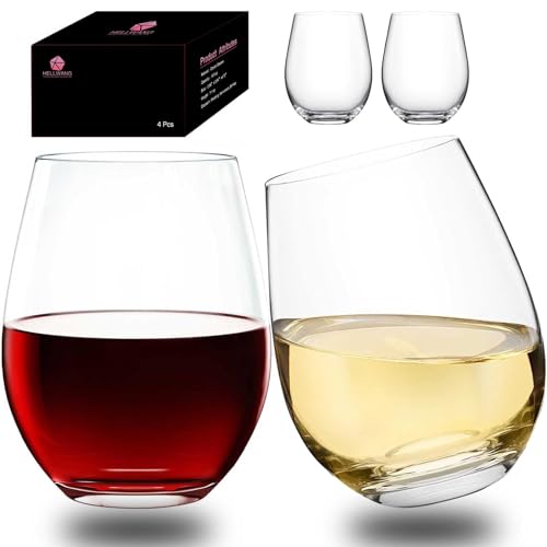 Stemless Wine Glasses Set of 4 - 20oz Lead-Free Dishwasher Safe for Outdoors & Parties