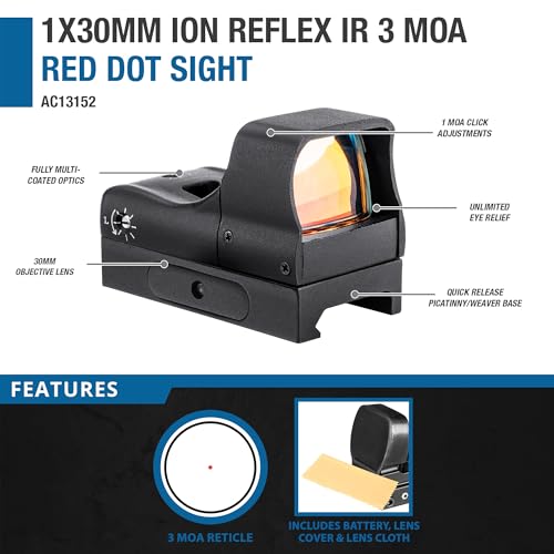 BARSKA 1x Reflex Red Dot Sights ? Multi-Reticle and Single-Dot Options with Illuminated Reticles, Quick-Release Mounts, and Unlimited Eye Relief