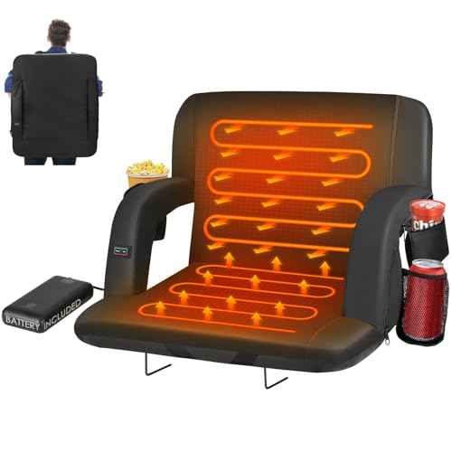 HOPERAN Dual-Sided Heated Stadium Seats for Bleachers with Back Support, 20000mAh Power Bank Included Stadium Chair, 3 Levels Heating Stadium Seating for Bleachers Seat with Backrest