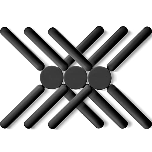 Black Foldable Silicone Trivets Set - Collapsible Heat-Resistant Pot Holders