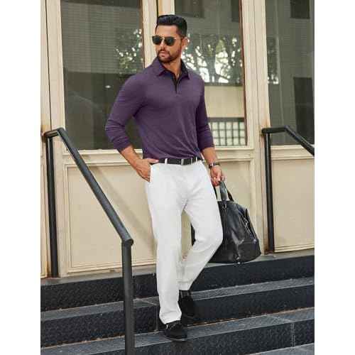COOFANDY Mens Long Sleeve Polo Shirts Button Casual Tee Collared Work Pullover Shirts